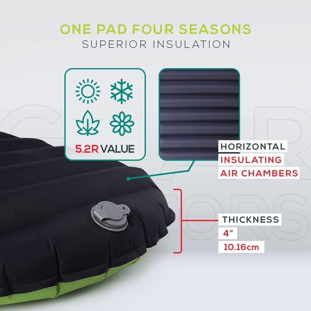 Gear Doctors Almohadillas de camping autoinflables, ultraligeras Apollo Air 4.3-5.2 R, aisladas, colchonetas de camping de 1.5-3.3 pulgadas