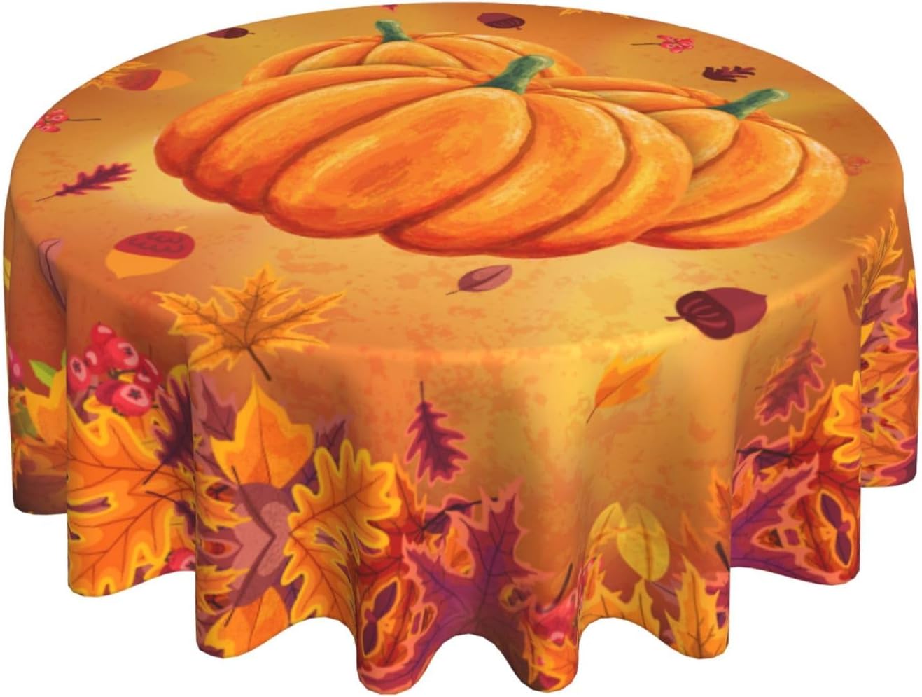 Mantel redondo de calabaza de otoño de 60 pulgadas, lavable, reutilizable, decoración de mesa para fiesta de cocina