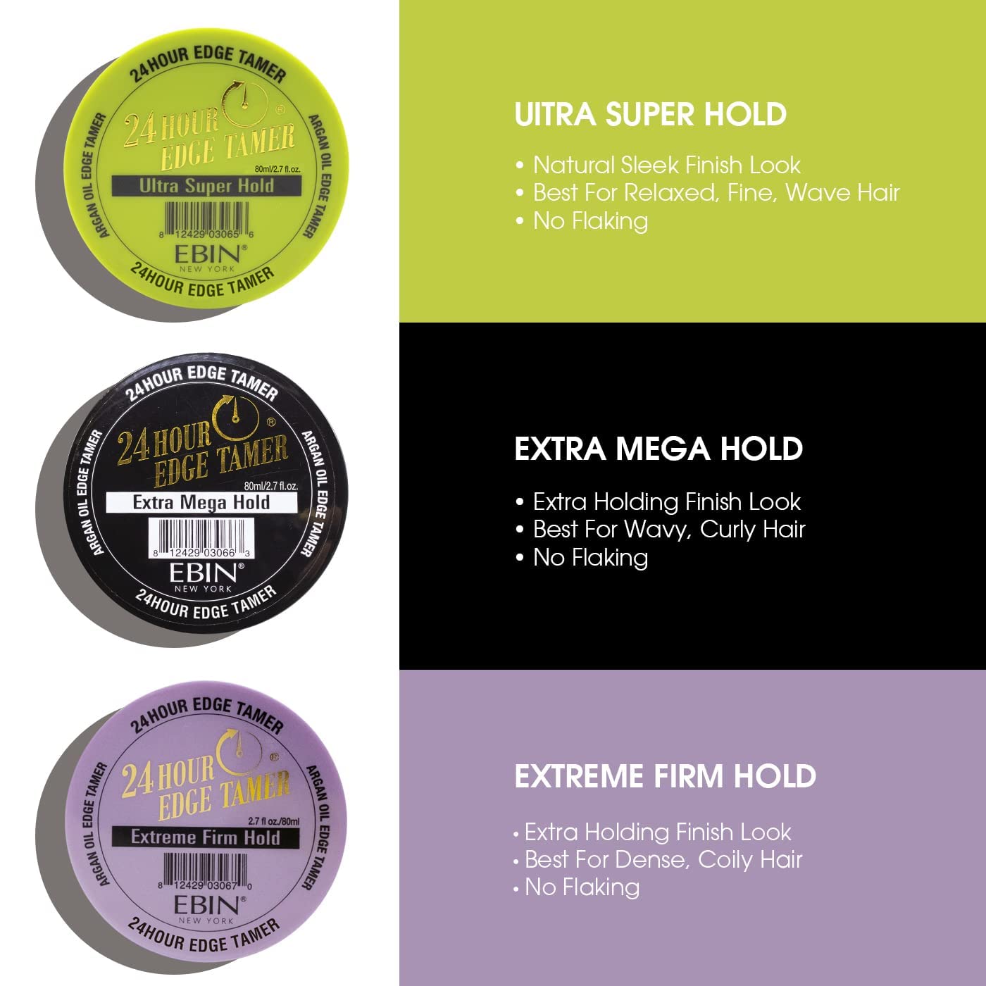 EBIN NEW YORK Kit de domador de bordes las 24 horas (24.75 onzas25.4 fl oz, todo) sin descamación, sin residuos blancos, textura brillante y suave