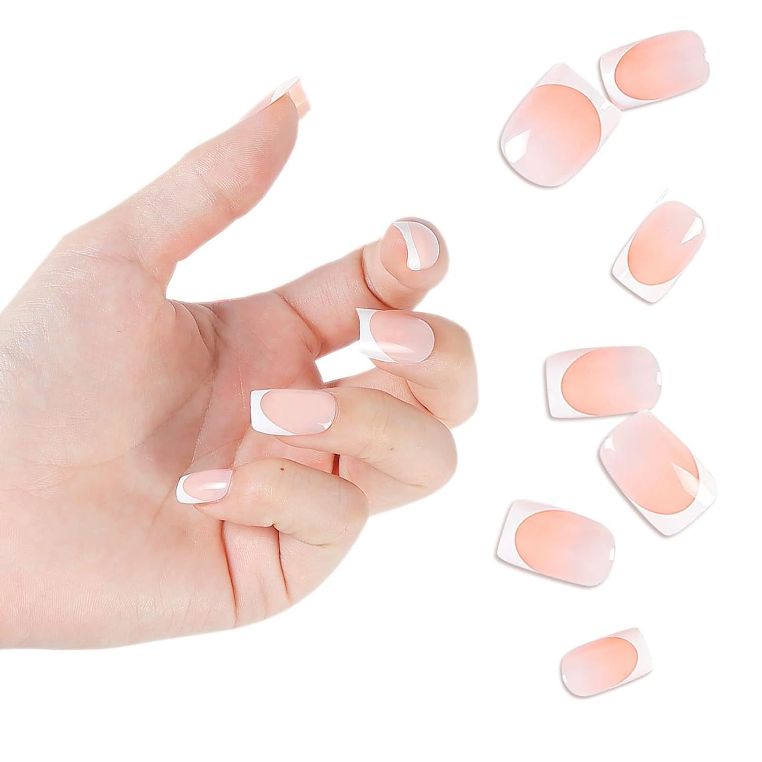 LIARTY 120 uñas postizas francesas a presión, cuadradas cortas, uñas postizas de punta francesa, 12 tamaños, uñas postizas acrílicas de cobertura
