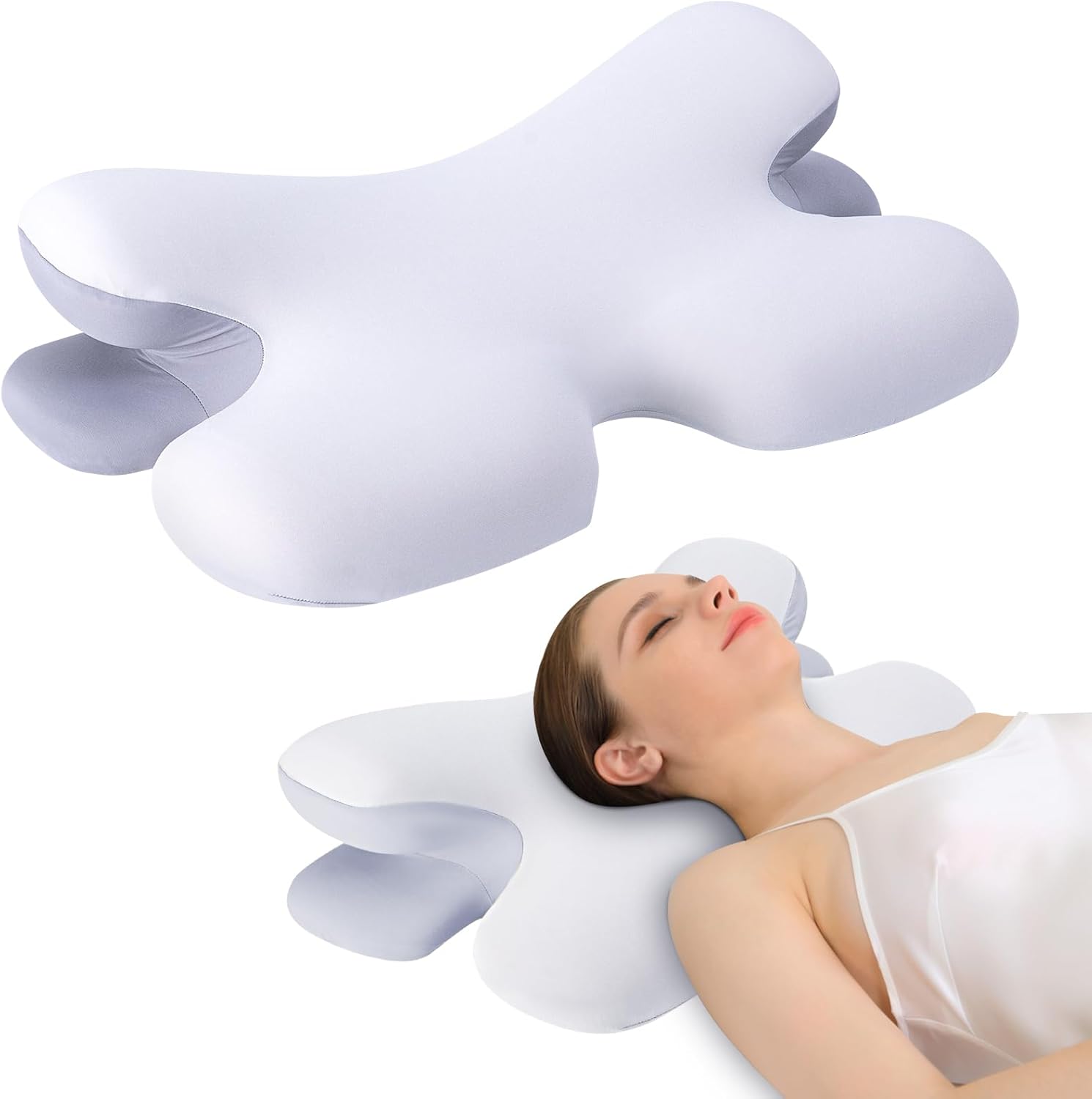 Almohada cervical para el cuello, almohada ortopédica ergonómica de contorno para aliviar el dolor de cuello y hombros con funda de almohada de