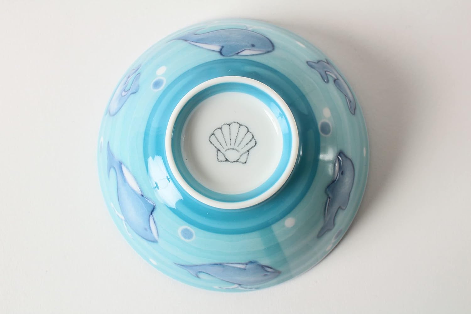 Mino ware Cerámica japonesa Kids Rice Bowl hecho en Japón (importación de Japón) Dolphine & Whale Blue MIC014