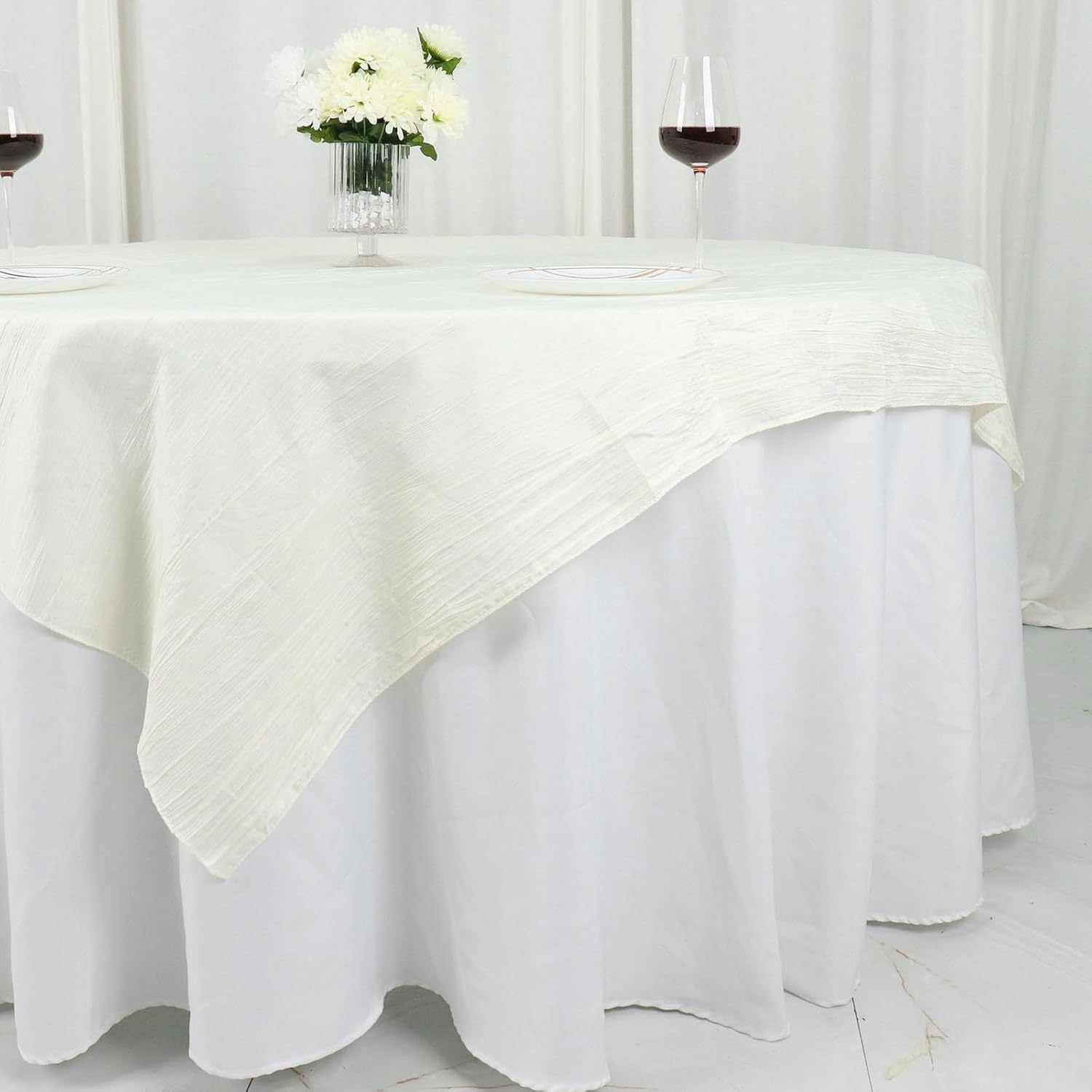 Efavormart – Mantel cuadrado de tafetán arrugado de acordeón marfil de 72 x 72 pulgadas