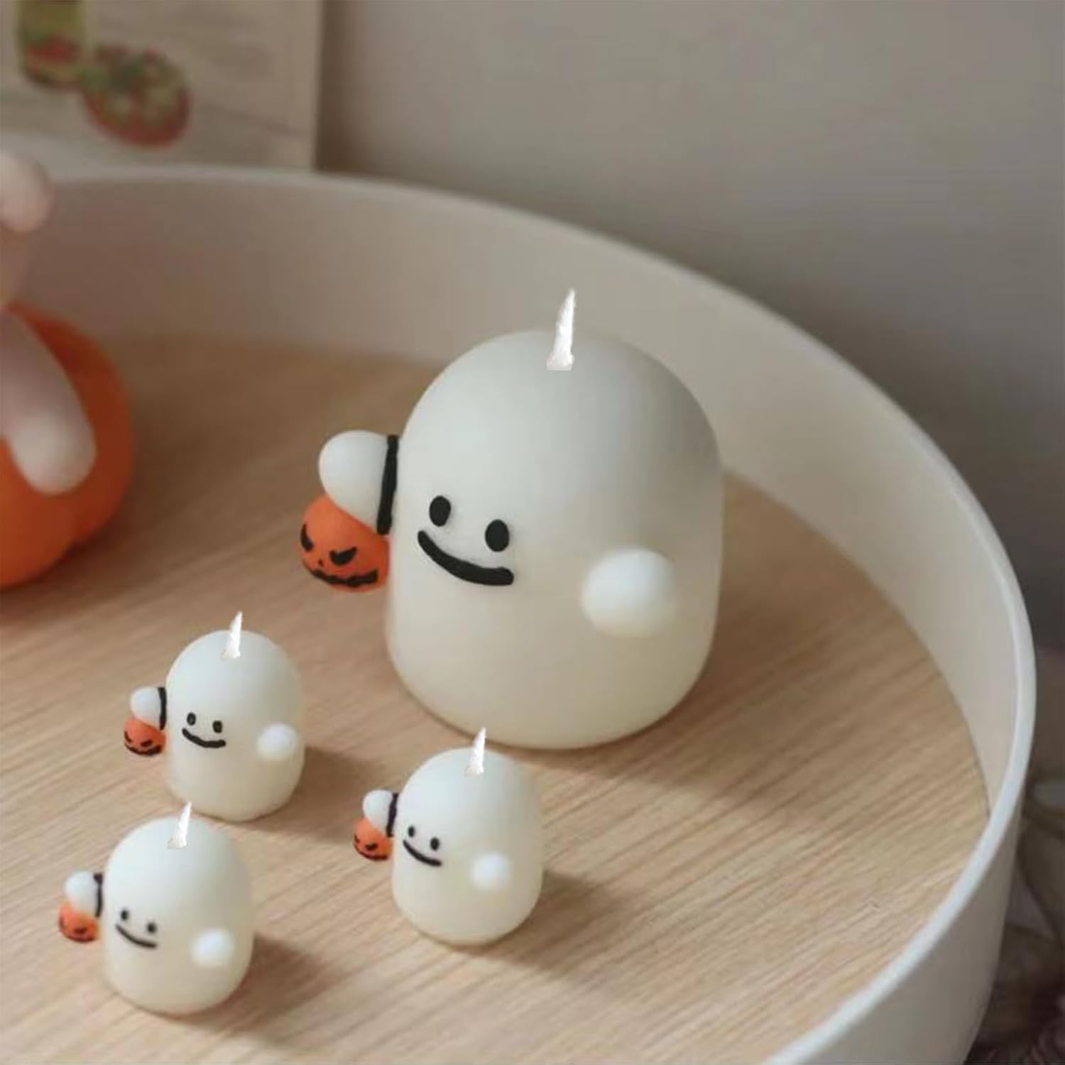 Velas fantasmas grandes perfumadas, 4 unidades, 1 grande y 3 mini, espeluznante vela de Halloween, decoración de Halloween para interiores