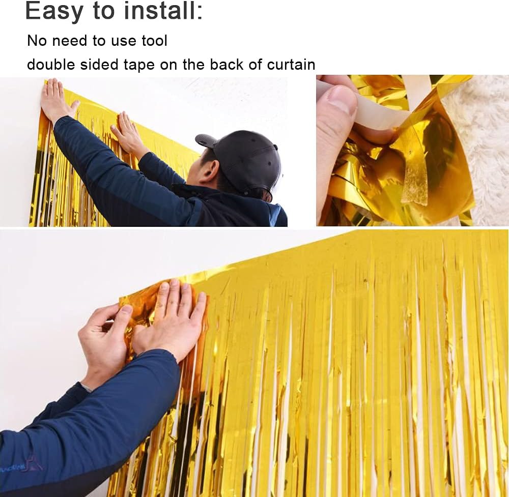 Paquete de 3 cortinas con flecos para decoración de fiesta, cortinas de fondo de oropel para fiestas, cabina de fotos, bodas, graduaciones,