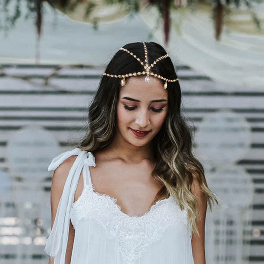 Yalice Cadena de cabeza en capas con diamantes de imitación, tocados brillantes para novia, diademas de cristal brillante, joyería para el cabello