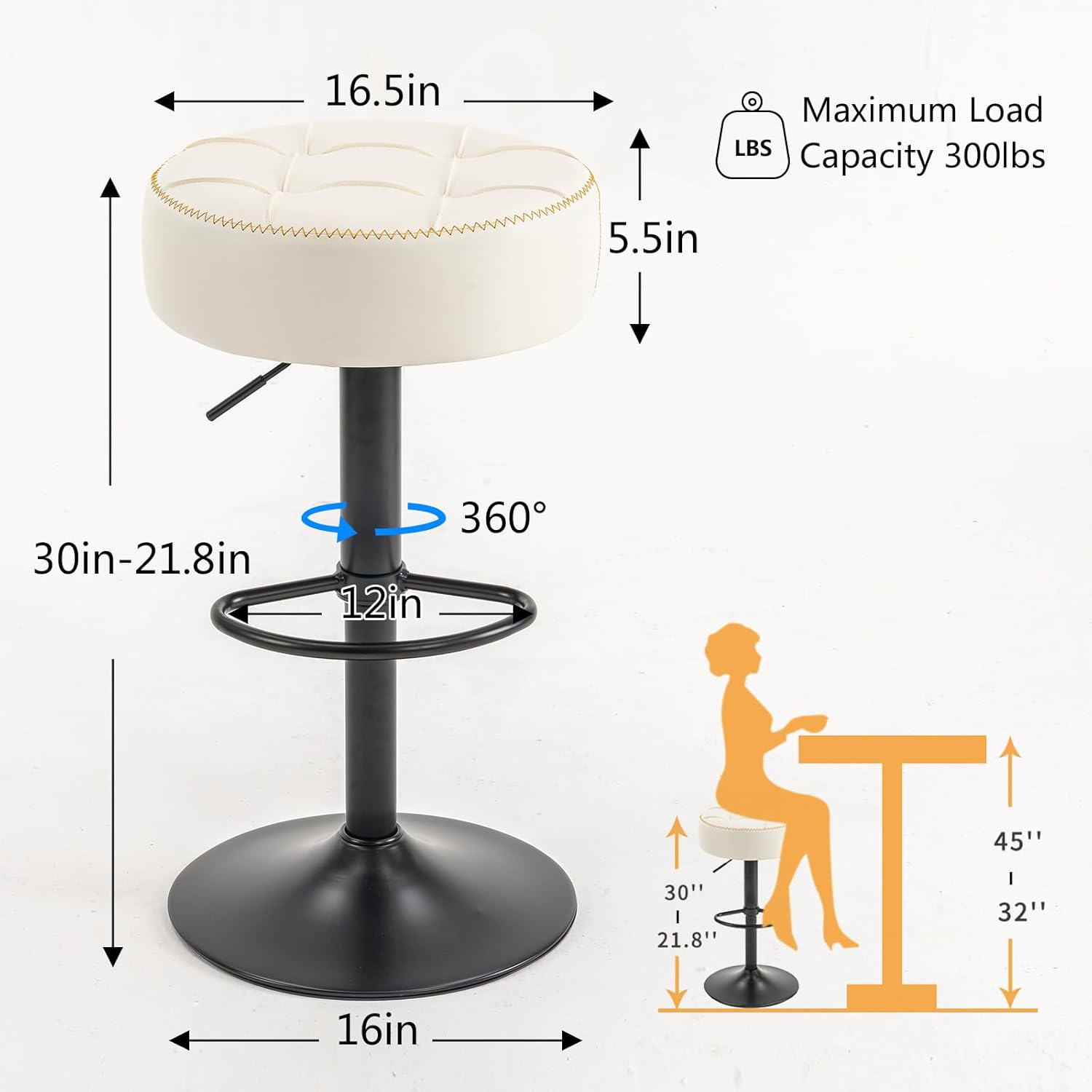 Modernos taburetes circulares giratorios de altura ajustable, silla giratoria de altura de mostrador de 360, cómodo asiento de piel sintética, ideal