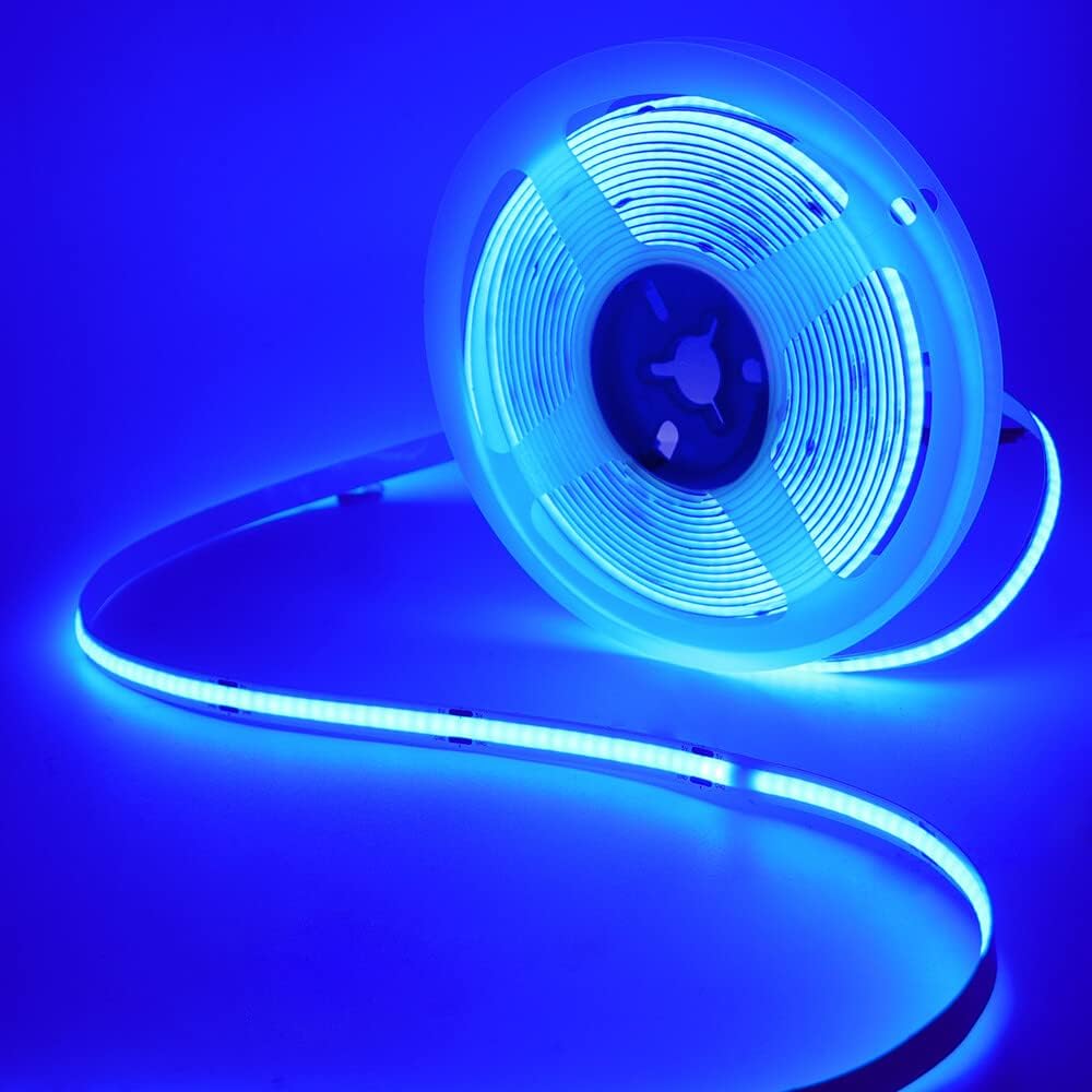 Wisada Tira de luz LED COB azul de 16.4 ft, DC 5 V 320 LEDsM de alto brillo para uso en interiores, IP21, no impermeable, flexible, para