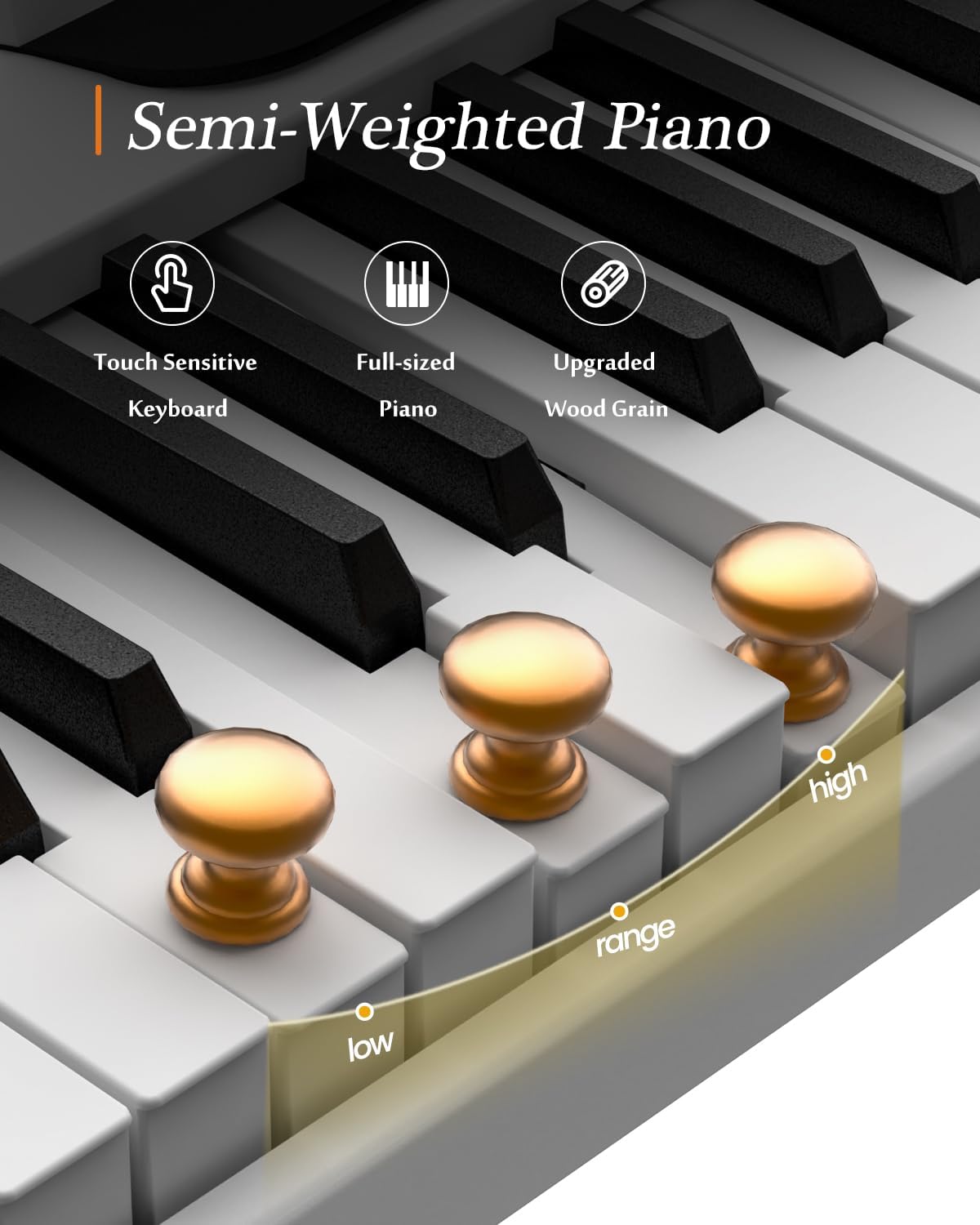 FingerBallet Teclado de piano portátil, piano digital plegable semipesado con 88 teclas de luz, tamaño completo, grano de madera, teclado de piano
