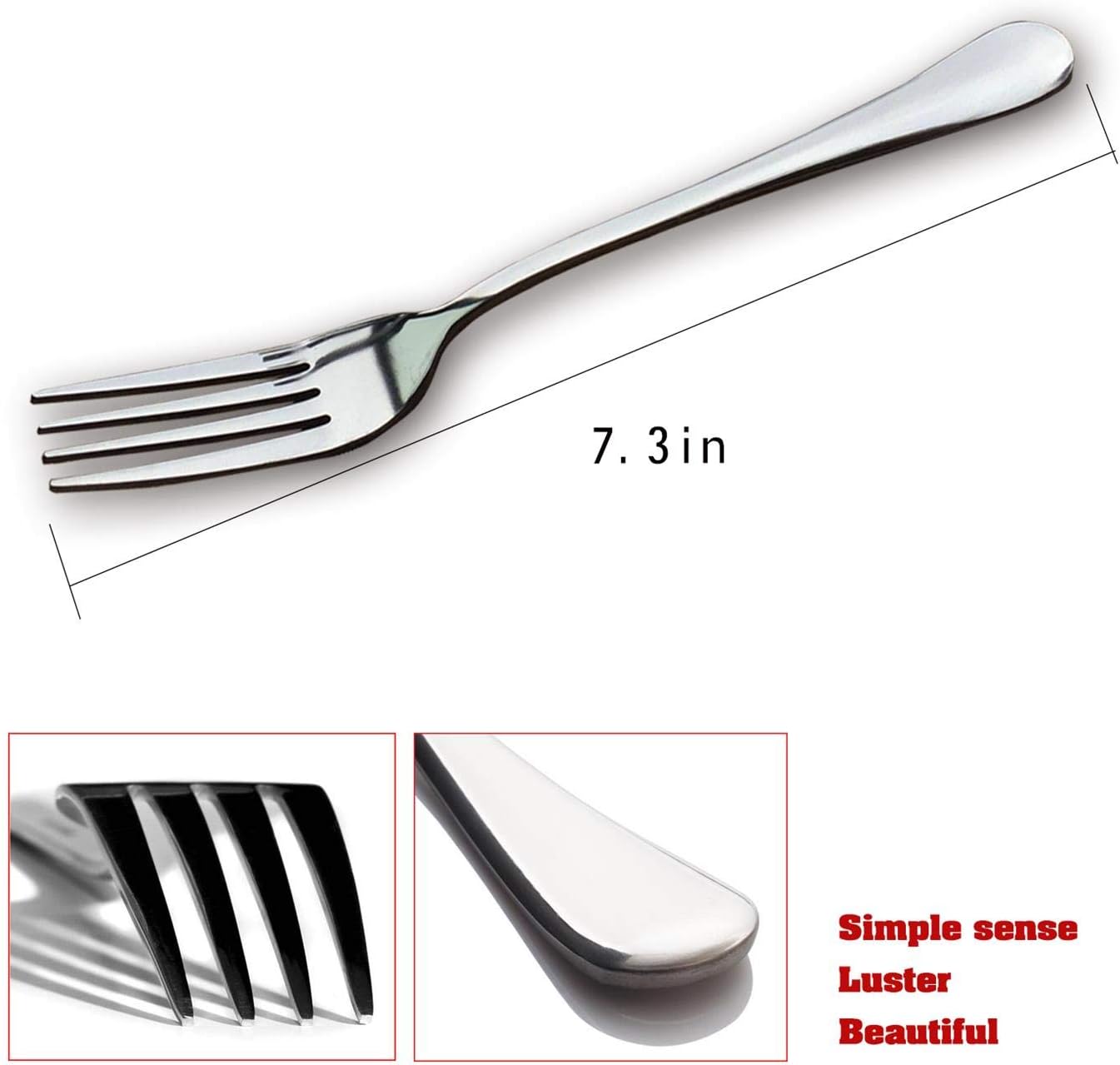 Tenedor de cena de acero inoxidable de 7.3 pulgadas (12 piezas)