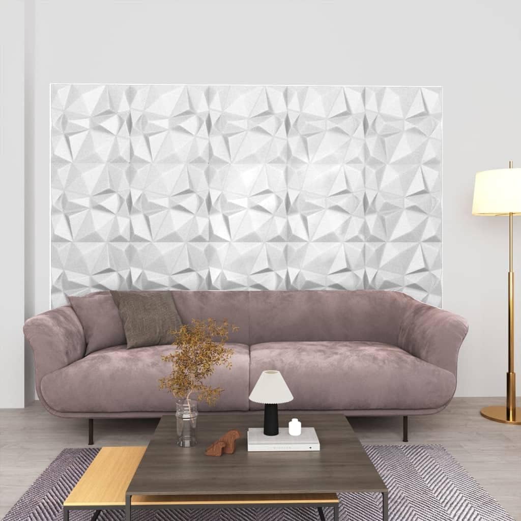 Paneles de pared 3D, 12 piezas de 19.7 x 19.7 pulgadas, blanco diamante de 32.3 pies cuadrados, paneles de pared de 2.2 libras