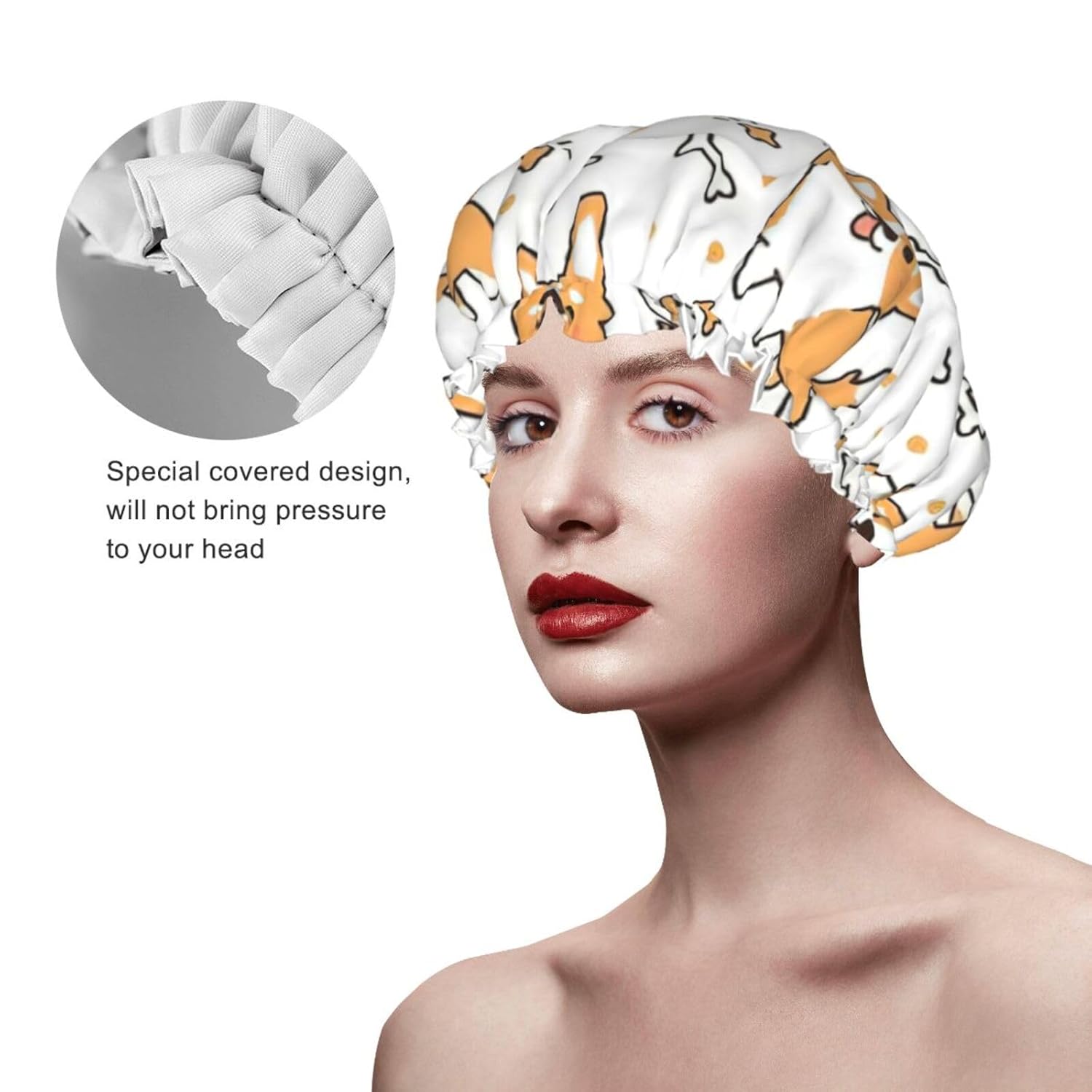 Gorro de ducha impermeable de doble capa con estampado de perro, adecuado para todas las longitudes de cabello (10.6 x 4.3 pulgadas)