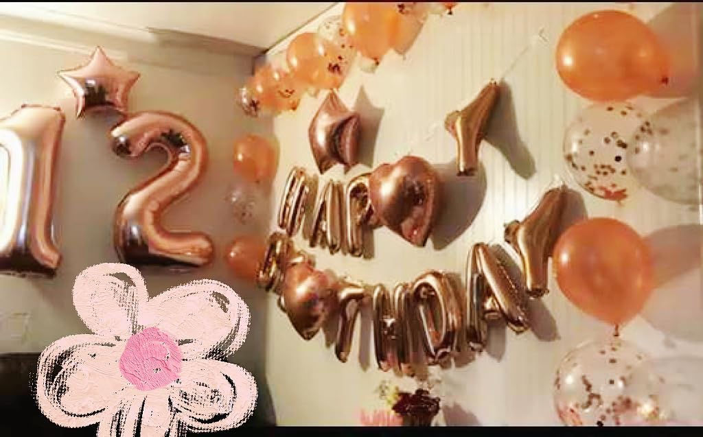 Decoraciones de cumpleaños de 12 años, suministros para fiestas, globos de oro rosa con el número 12, globos de aluminio de Mylar de 12 para