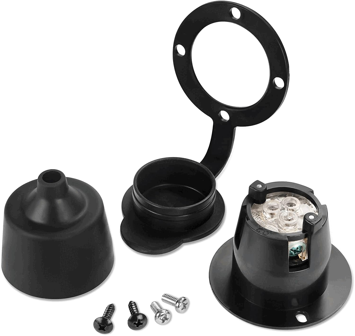 Toma de corriente con bridas, NEMA 5-15 15 Amp Toma de corriente con brida de hoja recta con tapas, listado cUL, 120-125 voltios, 2 polos-3 cables,