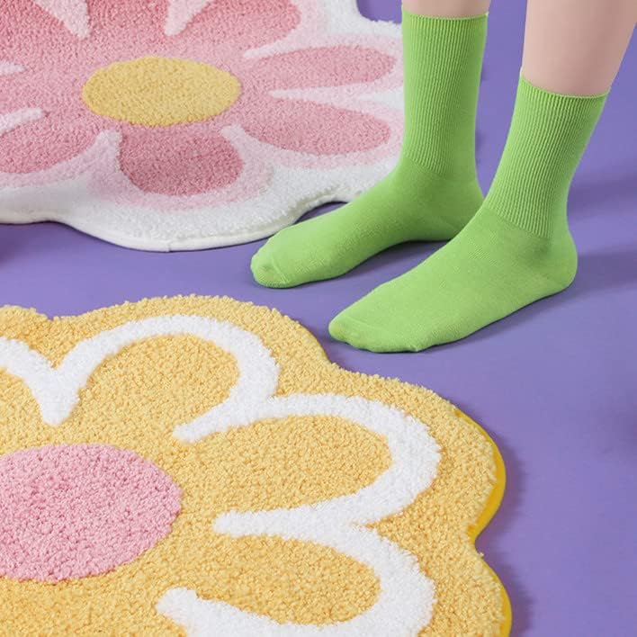 ASkinds Alfombra floral hecha a mano de 24 x 24 pulgadas, con forma de flor, lavable, antideslizante, alfombra de suelo para dormitorio, sala de