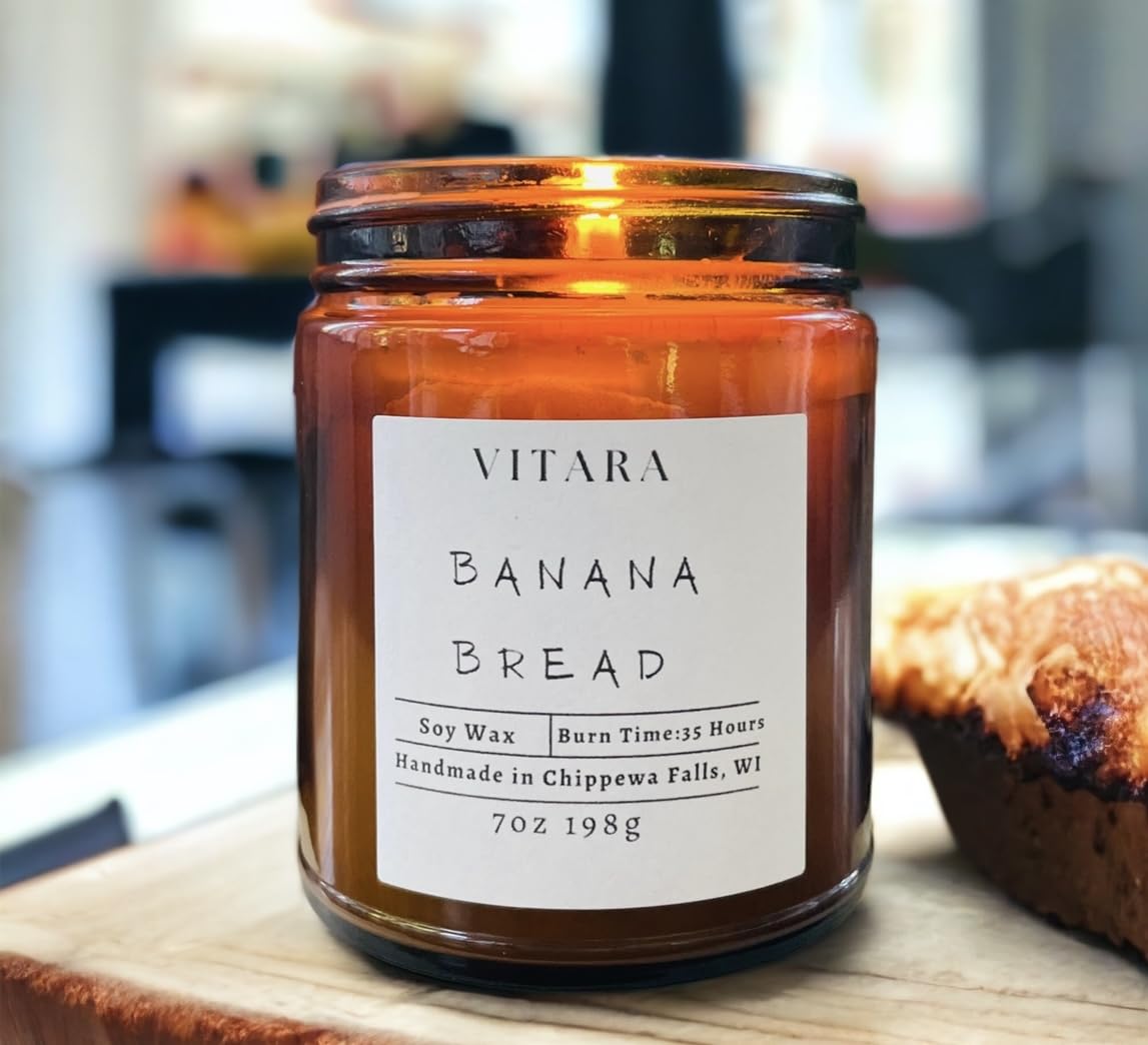 Vitara Candle Company Soy Natures Walk Banana Bread Hand-Poured Aromatherapy Candles Gifts for Women, Men, Ideas for Birthdays, Holidays, Relaxation