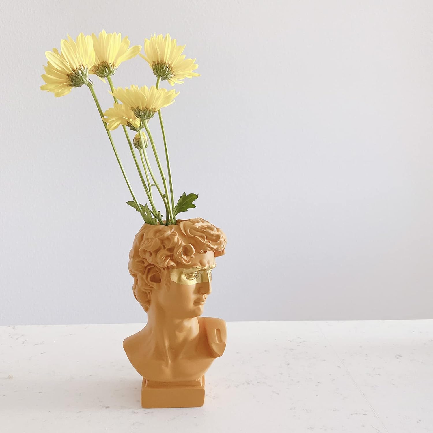 Lemonadeus Jarrón con estatua de David, maceta de resina para suculentas, estatua griega, jarrón de estatua de busto de David con ojos dorados,