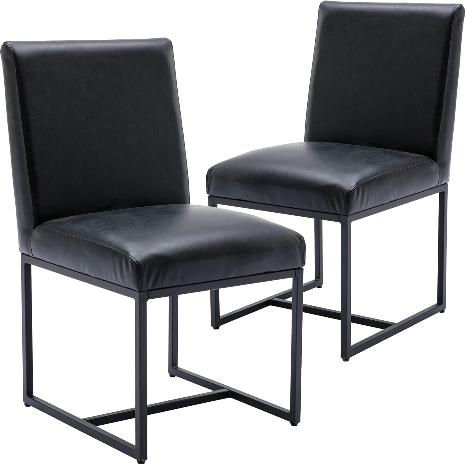 RIVOVA Juego de 2 sillas de comedor tapizadas, modernas sillas de cocina de piel sintética, sillas laterales sin brazos con patas de metal para