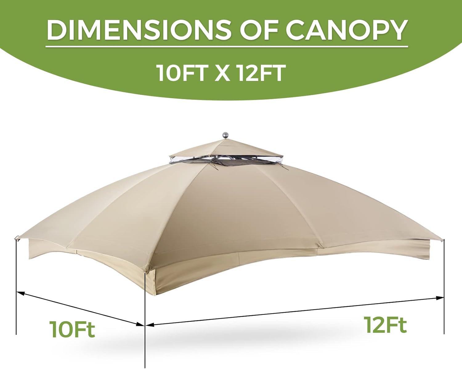 Toldo de repuesto para cenador de 10 x 12 pulgadas, doble Teir de poliéster, cubierta superior suave, 10 x 12 pies, glorieta #GF-12S004B-1 (beige)