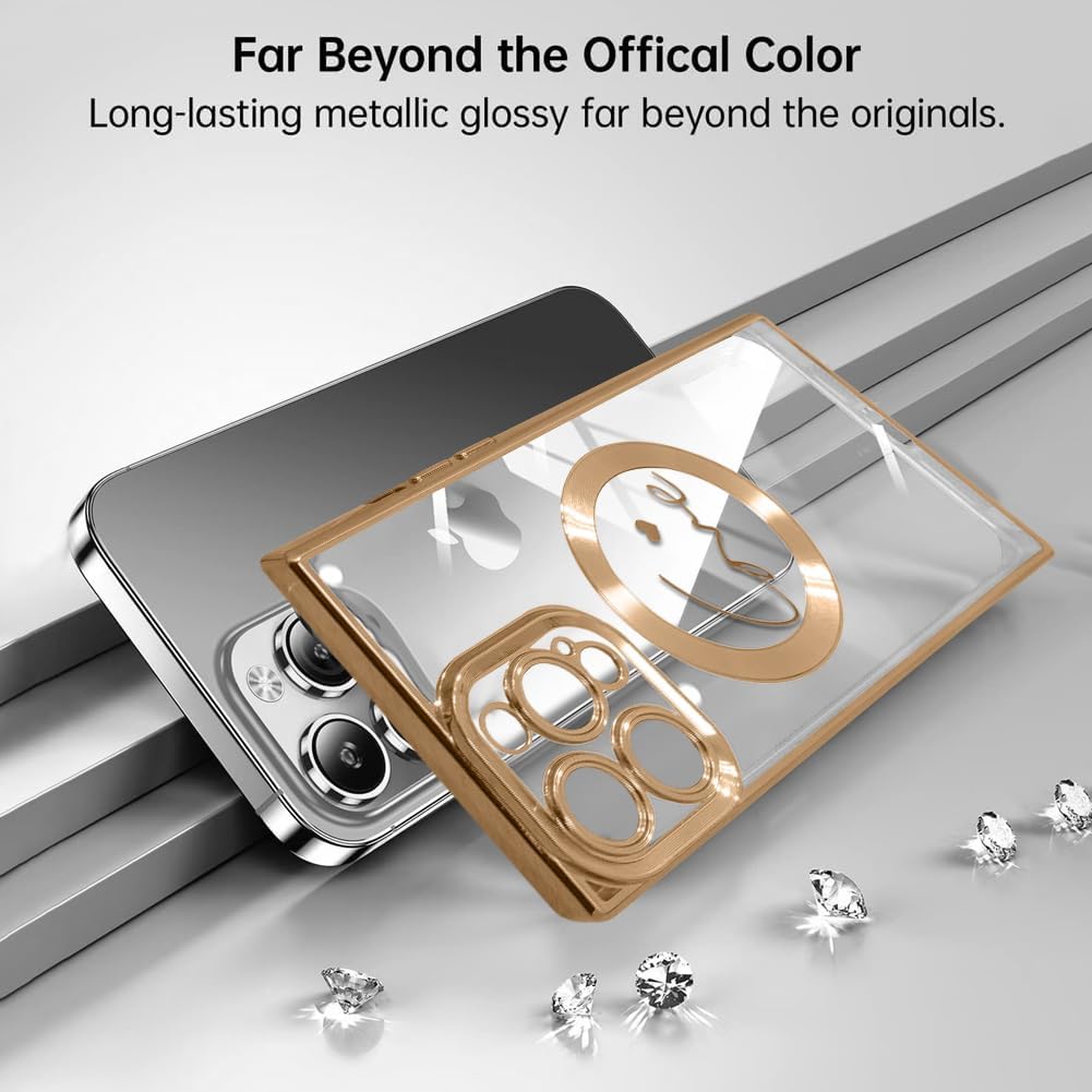 Funda magnética transparente para iPhone 15 Pro Max cuadrada (compatible con MagSafe) con patrón de corazón de amor para mujeres y hombres, borde de