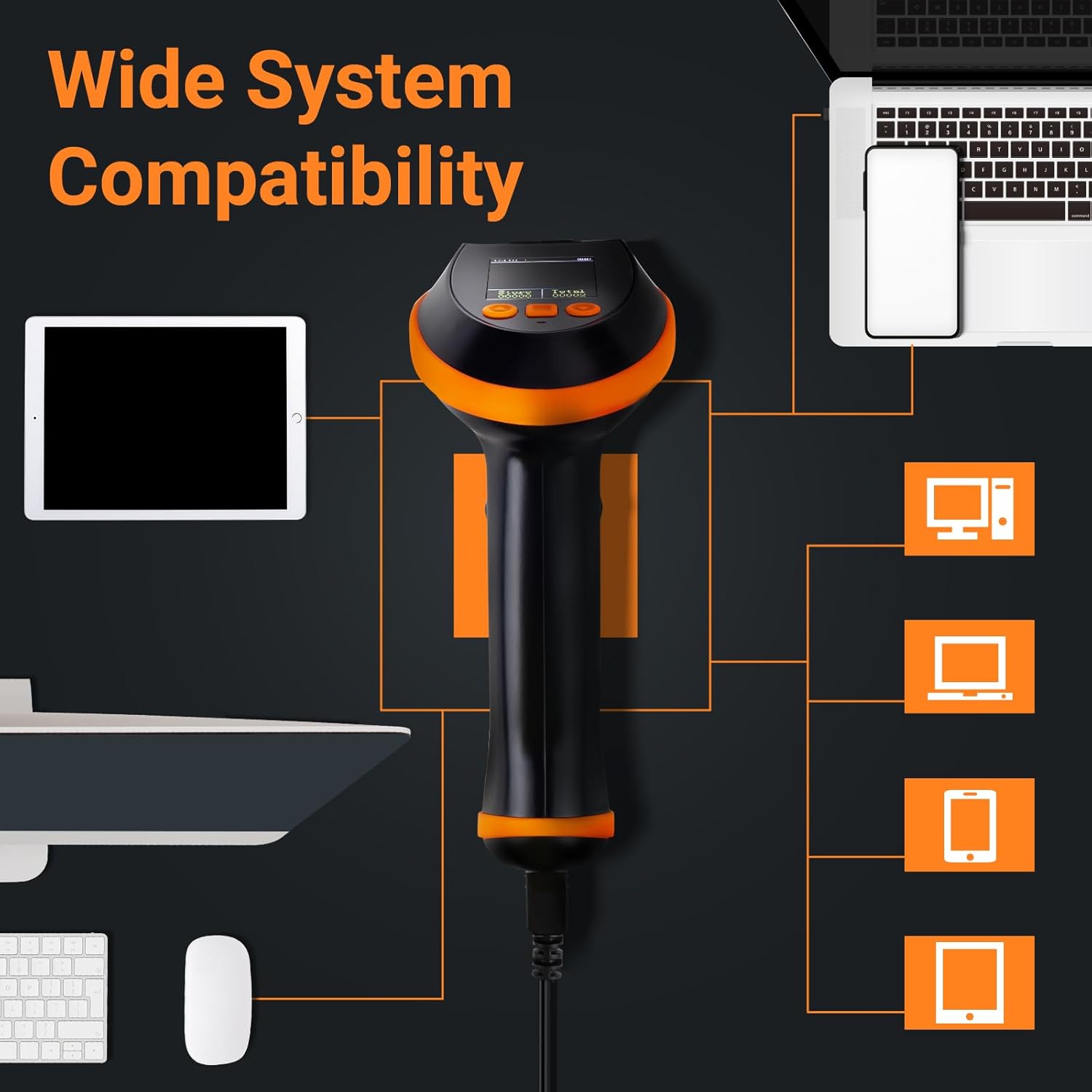 Tera Escáner de código de barras con pantalla de ajuste digital y teclado, versión Pro velocidad de escaneo extra rápida, funciona con Bluetooth