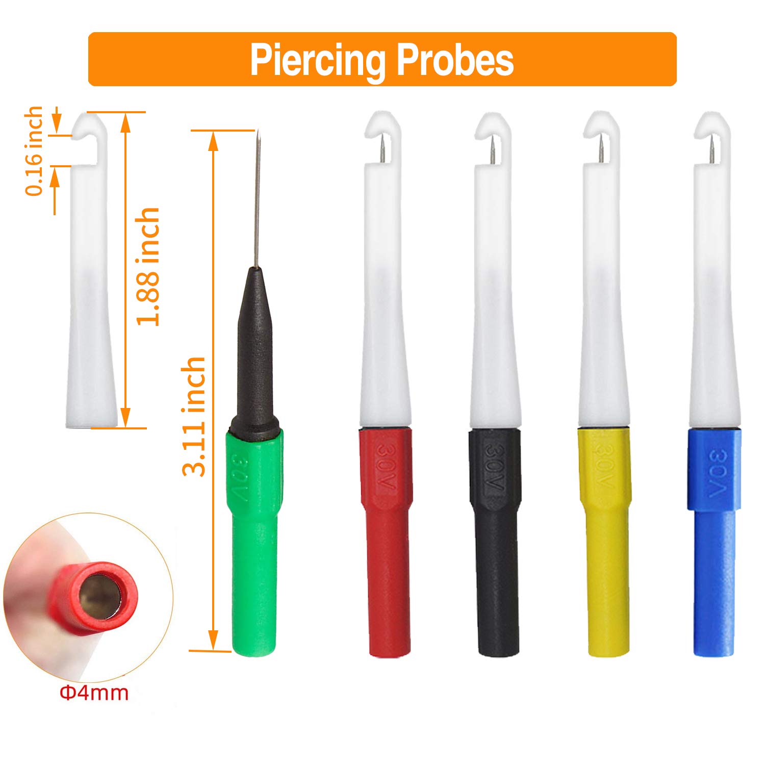 Kit de sonda trasera de 24 piezas, 5 perforadores de alambre con tapa, 5 pines de sonda trasera larga, 5 cables de prueba de circuito de clip de