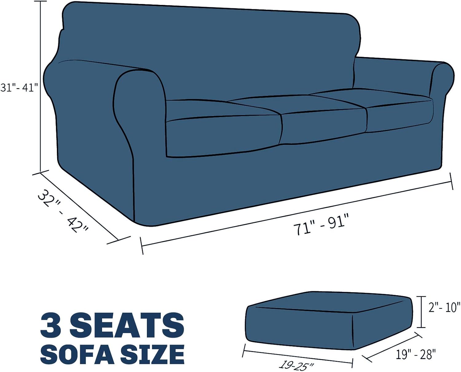 Jiviner Fundas para sofá, 4 fundas elásticas para el sofá de 3 cuerpos, con 3 fundas para cojín, gruesas y ajustables, protector de muebles para los