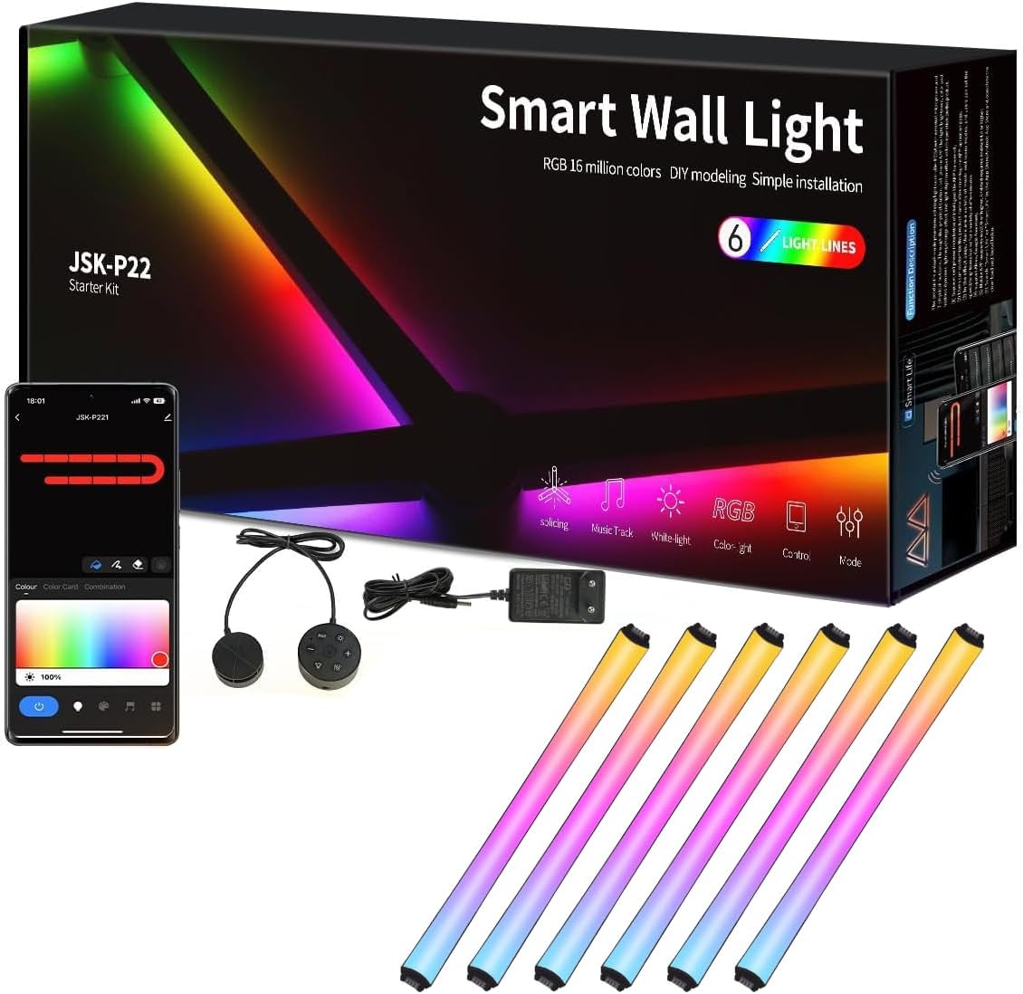 RGBIC Smart WiFi Glide – Lámpara de pared, compatible con Alexa y Google Assistant, 16 millones de colores, sincronización de música, luces de