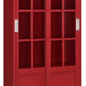 Arron LaneEstantería con puertas de vidrio corredizas, Madera, Rojo Arron LaneEstantería con puertas de vidrio corredizas, Madera, Rojo