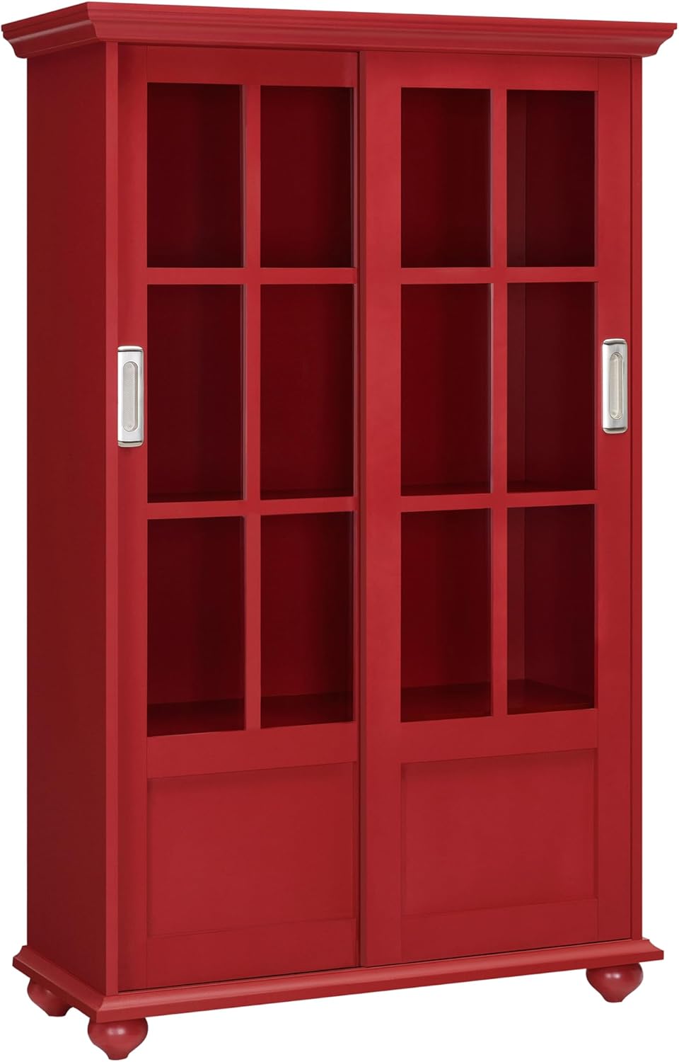 Arron LaneEstantería con puertas de vidrio corredizas, Madera, Rojo