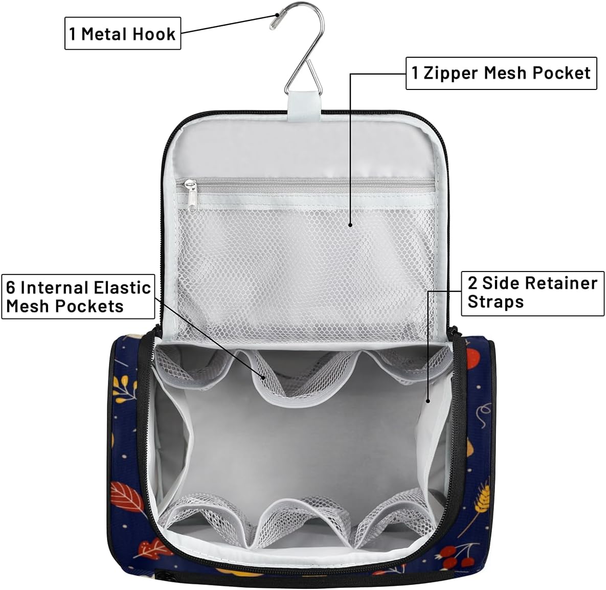 Thanksgiving Day Fun Style Toiletry Bag for Women Travel Makeup Organizer with Hanging Hook Traveling Cosmetic Bags for Toiletries Accessories