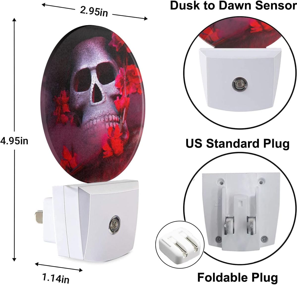 Lámpara de noche floral roja de calavera para Halloween, cabeza de esqueleto malvado, calavera de rosa, luz nocturna decorativa LED, sensor de