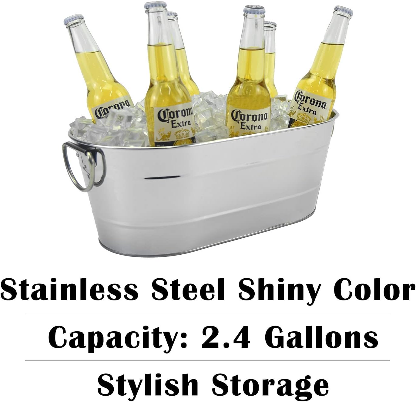Paquete de 2 cubos de acero inoxidable para bebidas, cerveza, vino, hielo, cubos de hielo para fiestas, 2.4 galones, cubo ovalado de almacenamiento