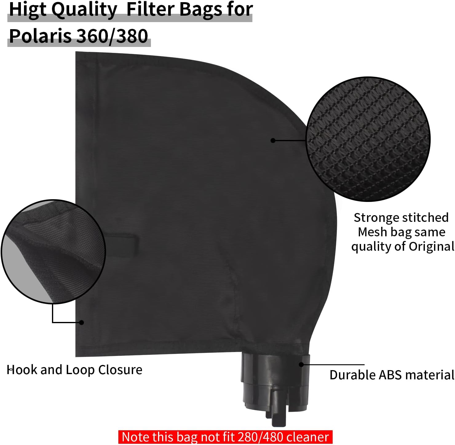 UCEDER Bolsa de repuesto negra para limpieza de piscinas, bolsa de filtro de residuos de nailon con cierre de velcro compatible con limpiador de