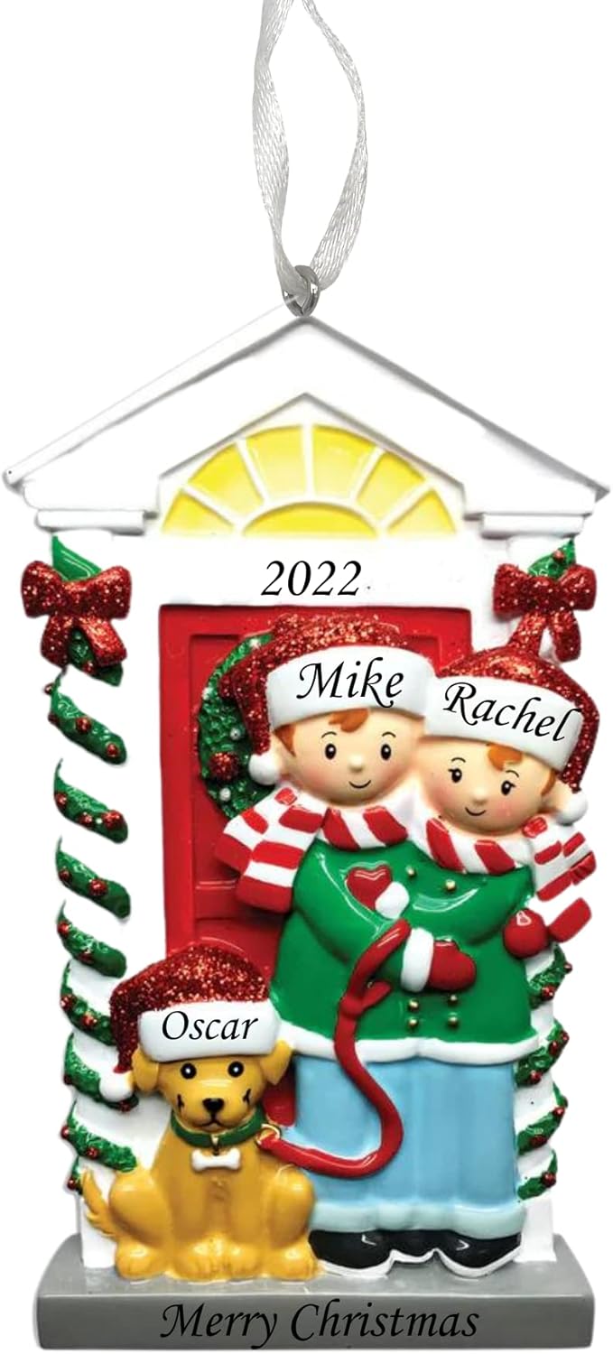 Adorno personalizado 2023 para pareja con perro, adorno para árbol de Navidad, decoración artesanal personalizada, adorno de boda, personalización