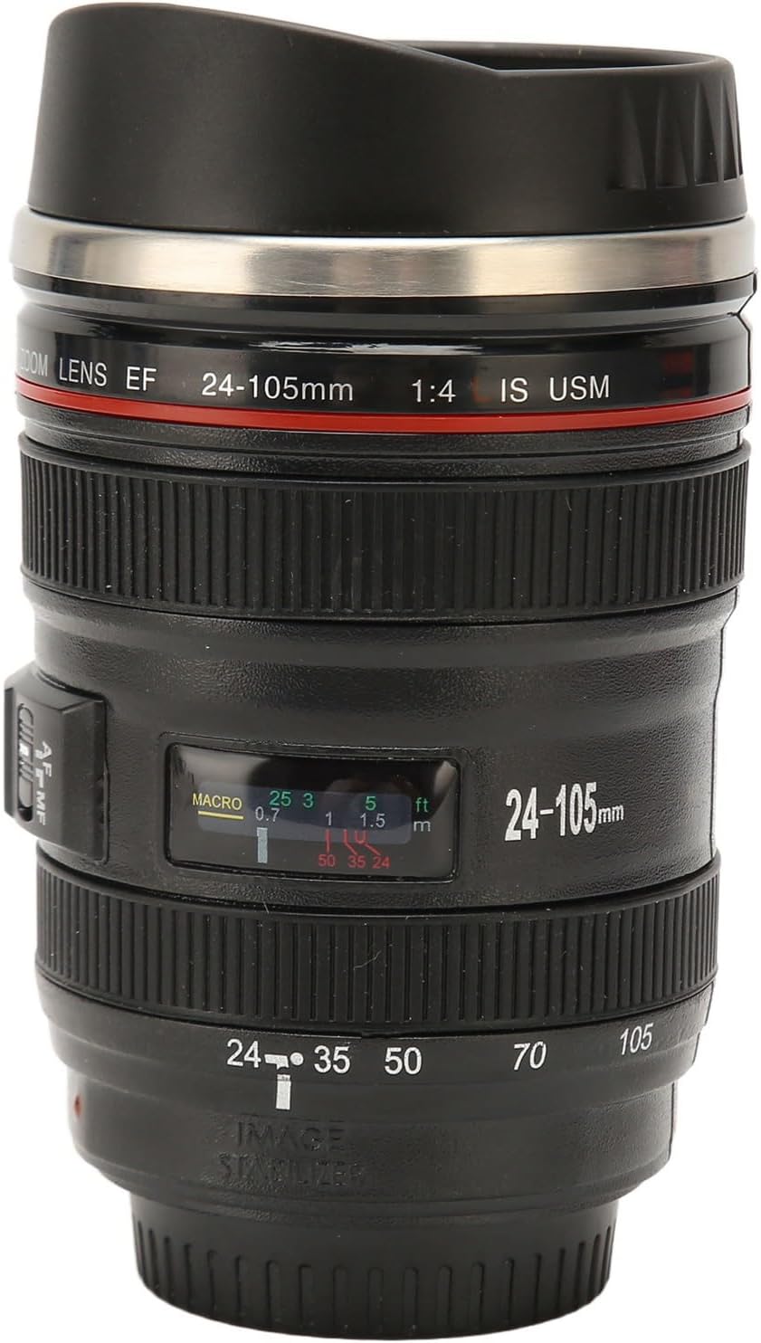 Taza de café con lente de cámara, taza de café de acero inoxidable para fotógrafo, taza de café de viaje con tapa, forro interior de acero