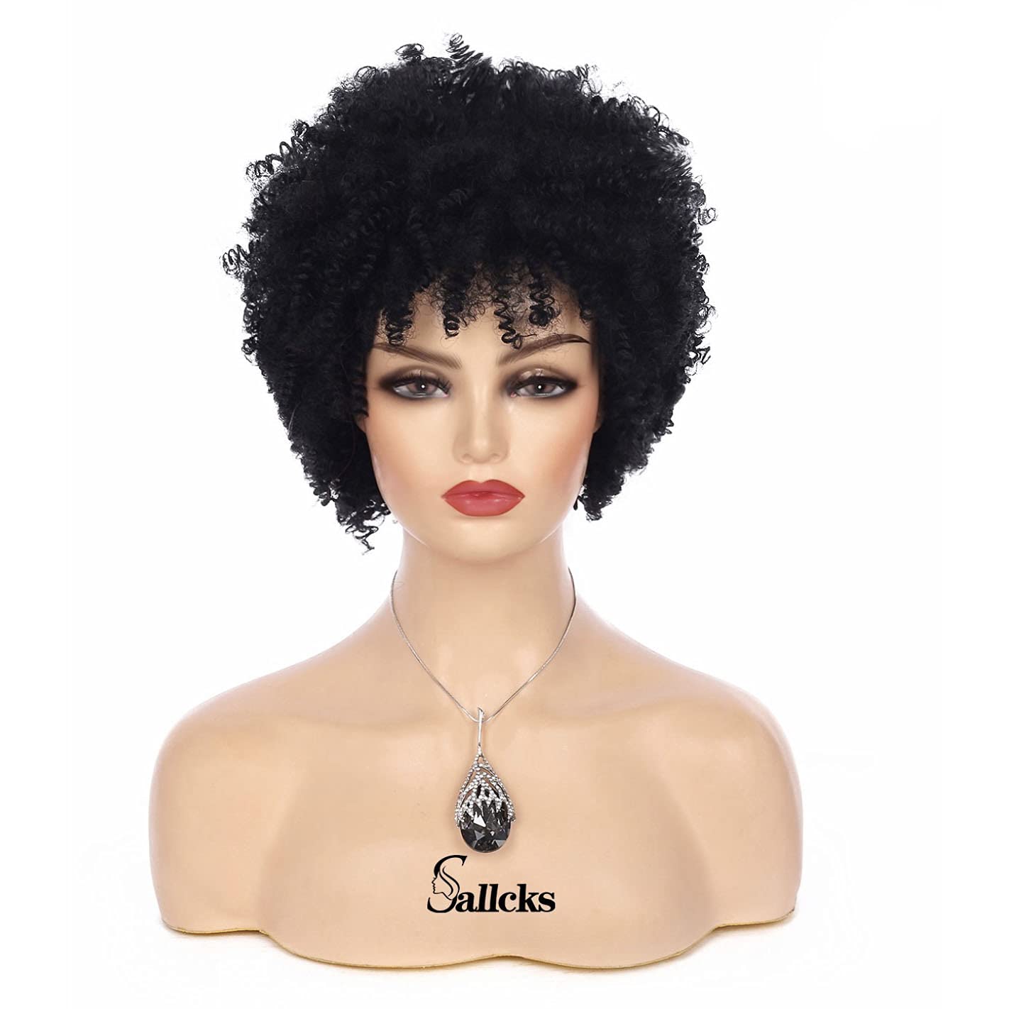 Sallcks Peluca afro afro corta negra para mujeres negras, pelucas afro cortas y rizadas sintéticas naturales para cosplay, pelucas de disfraz con