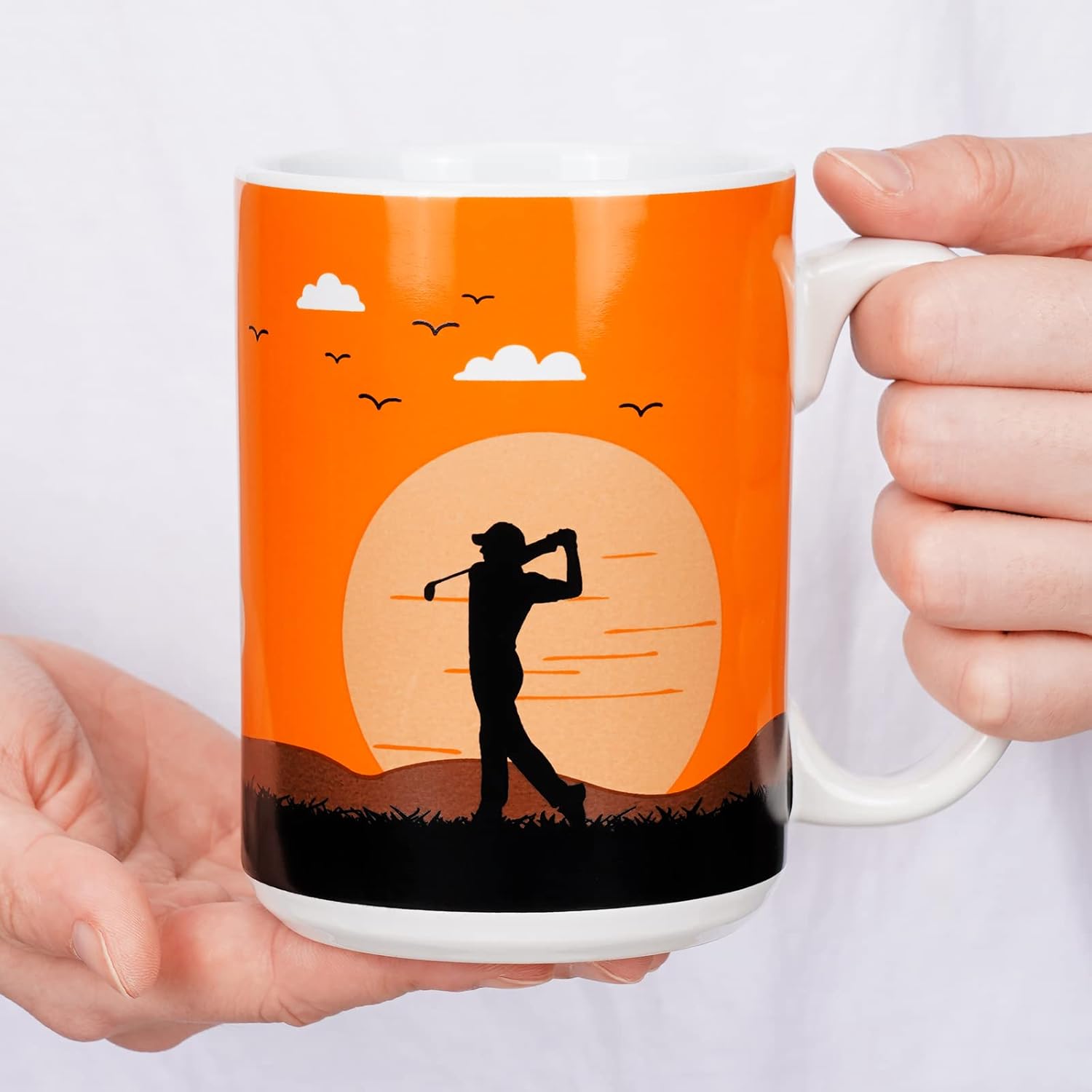 Taza de golf de cerámica, la mejor taza de café de golf divertida para oficina y hogar, taza de té grande para hombres y mujeres, 15 onzas, naranja