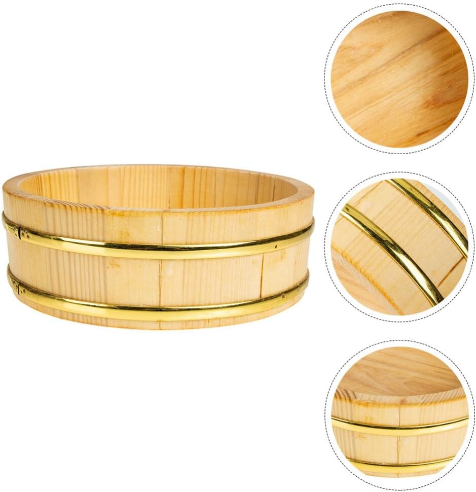 UPKOCH Cuenco de arroz de madera para sushi, tina de mezcla de arroz Hangiri Sushi Oke Barril de sushi de madera Cubo de almacenamiento de arroz
