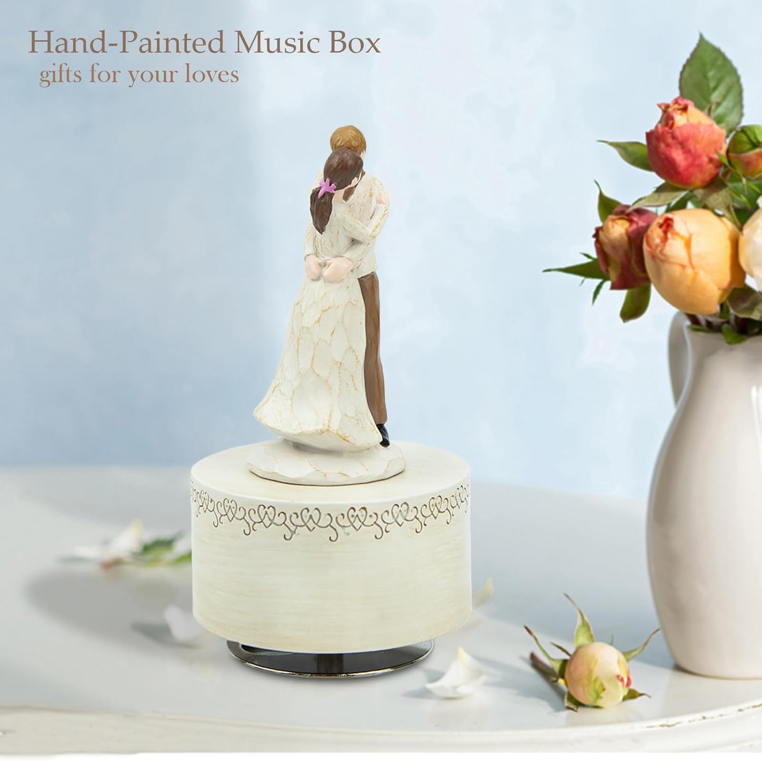 Caja de música para pareja, figura musical esculpida pintada a mano, caja de música de amor, caja musical para esposa, amante, cumpleaños,