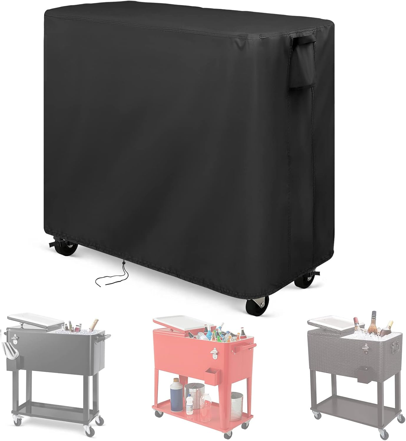 Funda para carrito Keter de 89.8 cuartos de galón, impermeable para fiestas de patio con ruedas, cubierta de carrito para exteriores, color negro,