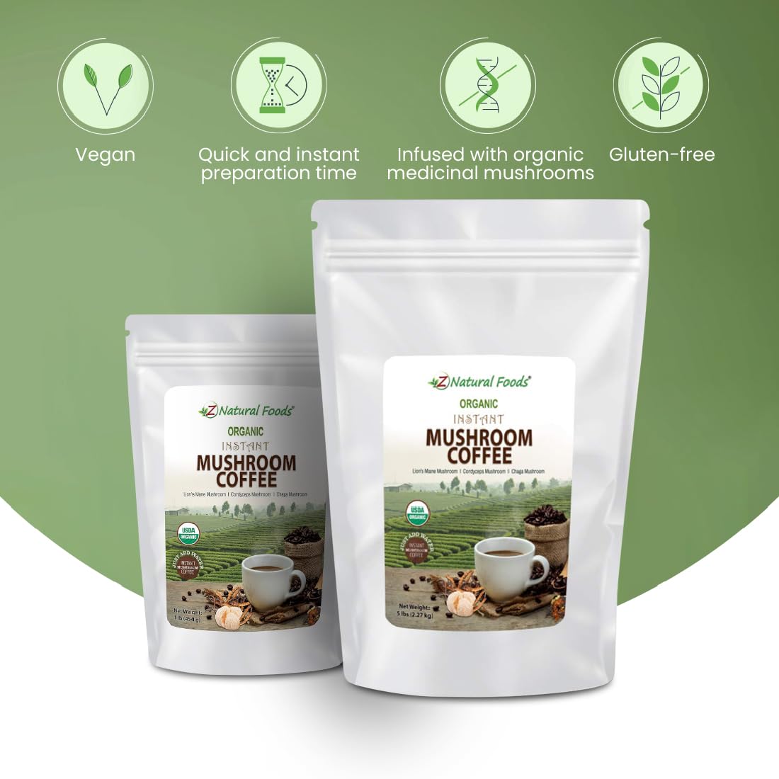 Café orgánico de hongos a granel de 5 libras  Mezcla instantánea de superalimento de melena de león + Cordyceps + Chaga + café  ligeramente