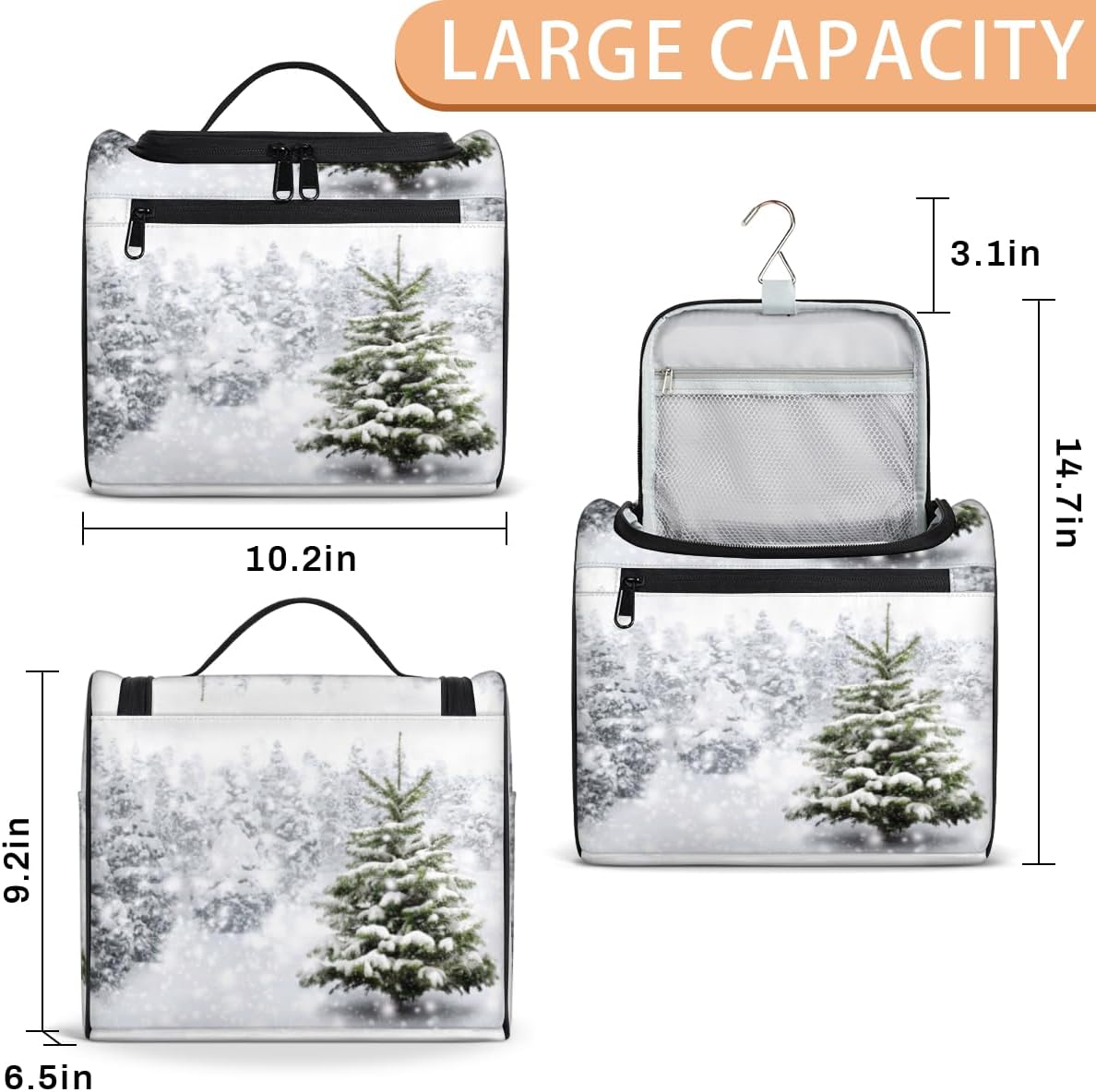 Winter Art Decor Toiletry Bag for Women Travel Makeup Organizer with Hanging Hook Traveling Cosmetic Bags for Toiletries Accessories