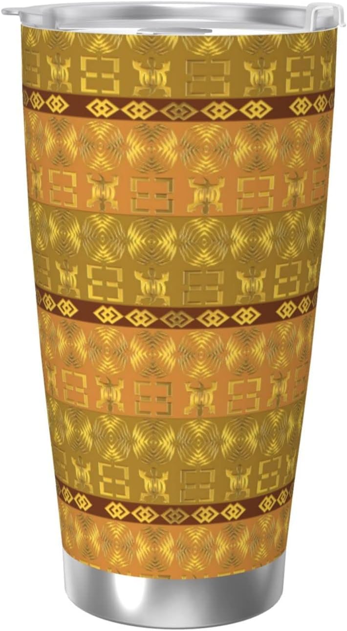 DKJlitter Taza de automóvil de 20 onzas, patrón étnico africano con símbolos Adinkra con aislamiento al vacío, taza de acero inoxidable con