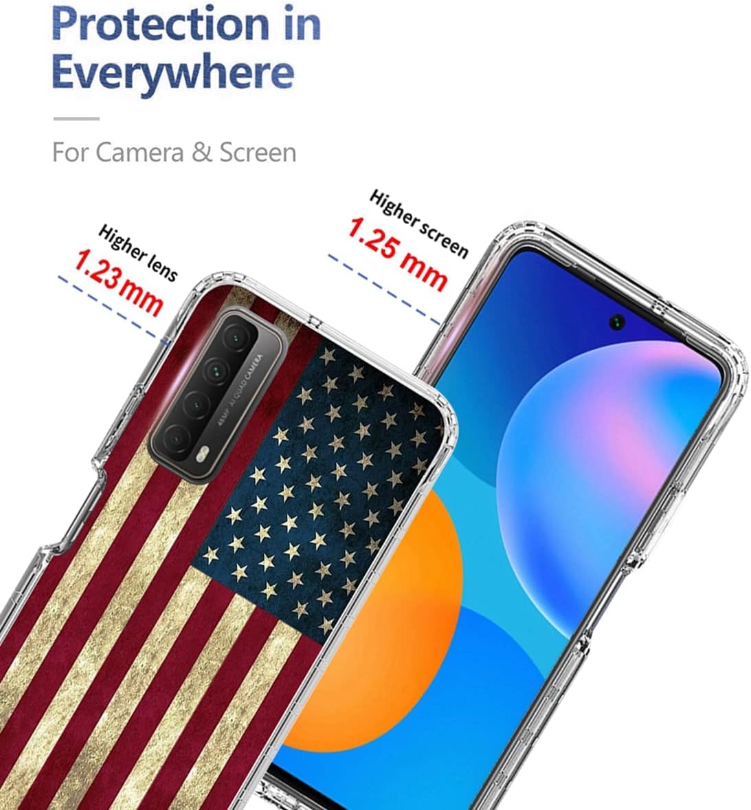 Funda para teléfono P Smart 2021Huawei Y7AEnjoy 20 SE PPA-LX2 con protector de pantalla de vidrio templado, bonito diseño de bandera transparente de