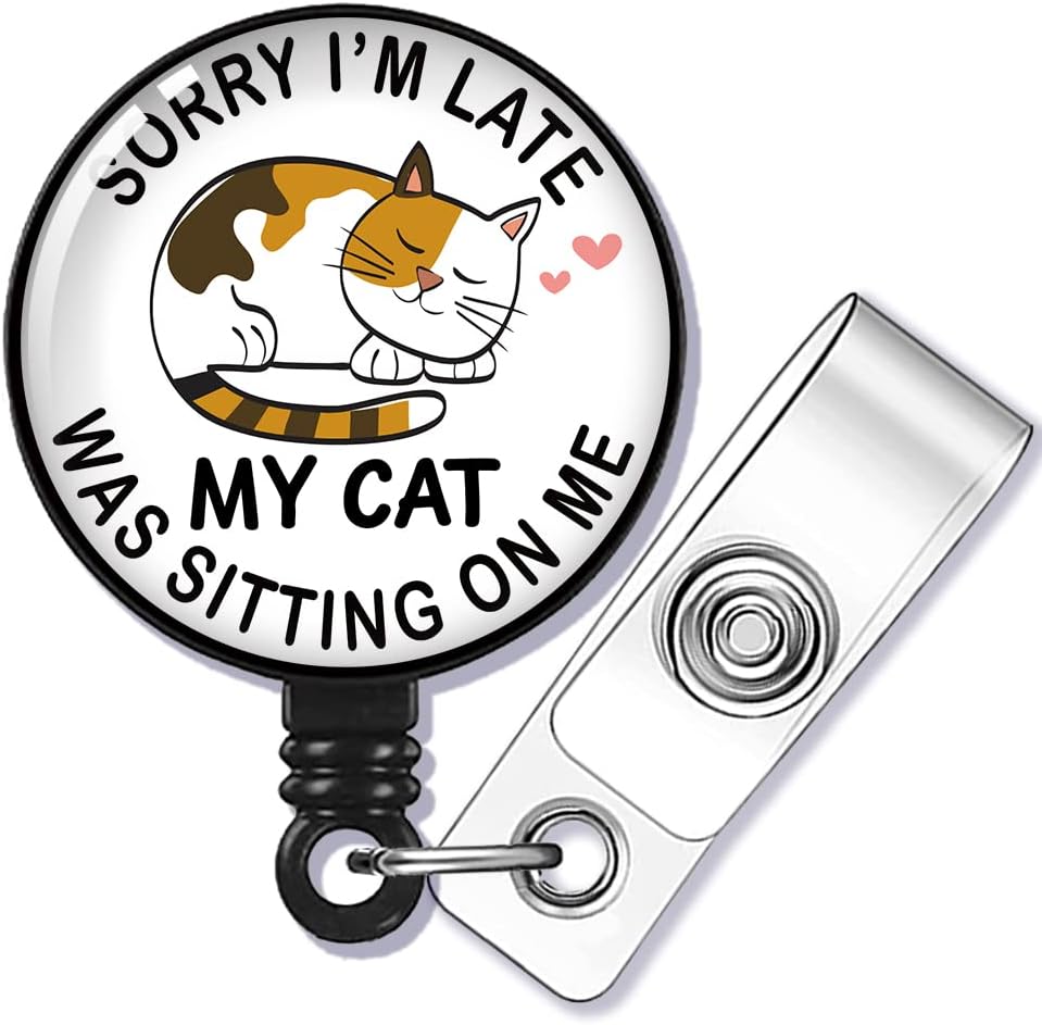 GEYGIE Carrete retráctil con clip de cocodrilo, divertido soporte para tarjetas de identificación de gato, regalo para trabajadores de oficina,