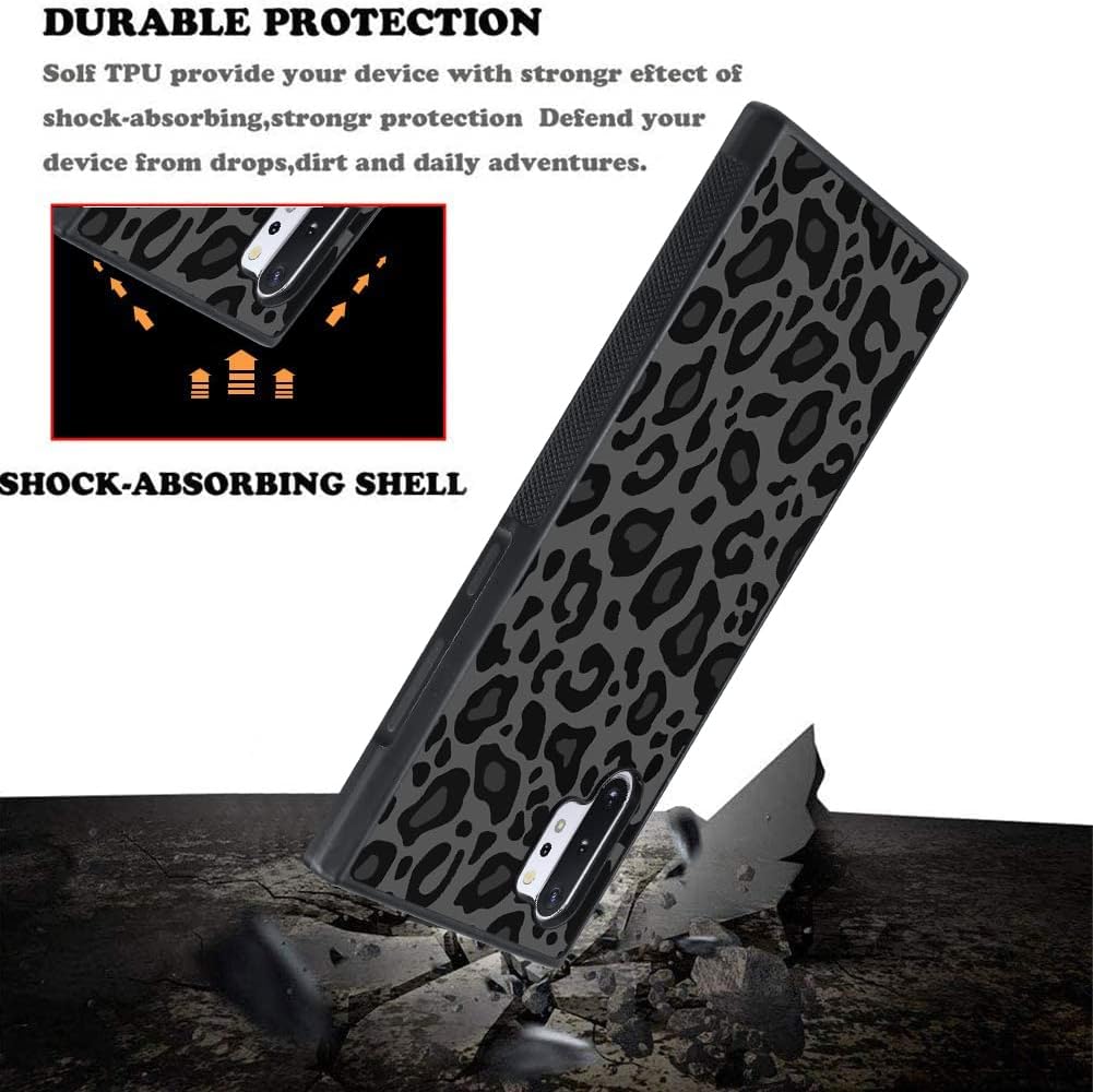 KANGHAR Funda compatible con Galaxy Note 10 Plus, diseño de leopardo negro, textura de neumático antideslizante + funda protectora de TPU resistente
