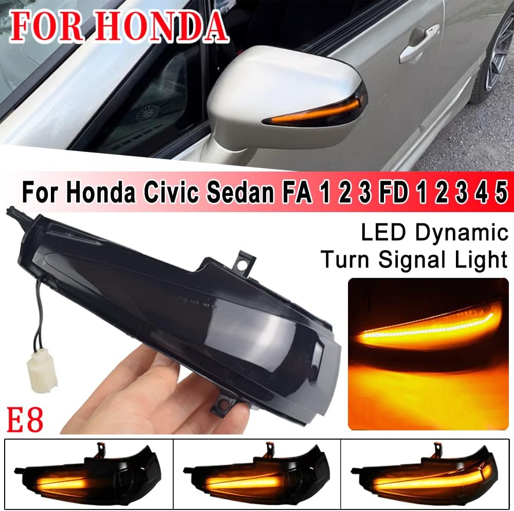 Hacreyatu Espejo retrovisor lateral Indicador Lámpara LED Dinámica Señal Giratoria Luces intermitentes para Honda Civic 2006-2011 Sedan FA 1 2 3 FD