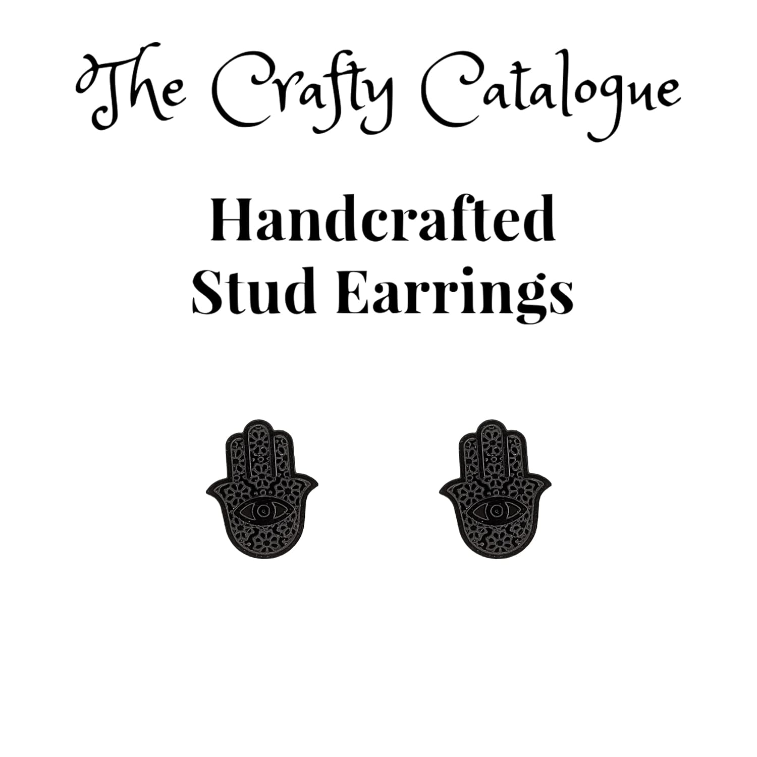 Simple Hamsa Stud Earrings MenWomenChild Plant Based Polymer Resin Vegan Jewelry (Black, Black)
