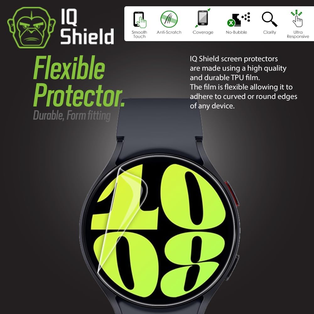 IQShield Protector de pantalla compatible con Samsung Galaxy Watch 6Galaxy Watch 5Galaxy Watch 4 (1.575 pulgadas) (6 unidades) (6 unidades)